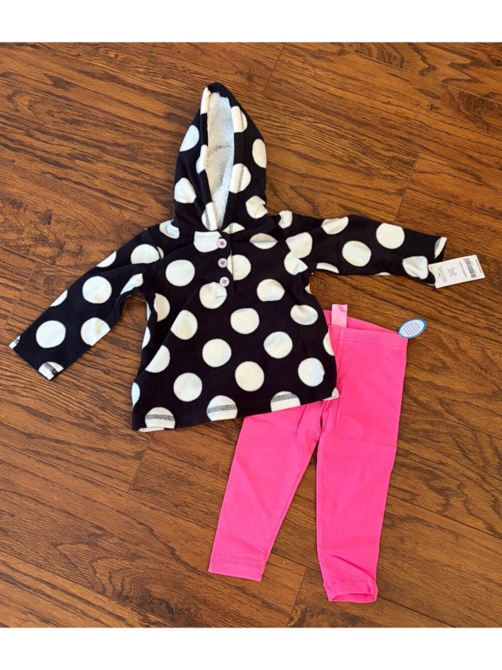 Carters Infant Girls 2-Piece Hoodie & Leggings Set Polka Dot Black Pink 12M U10f